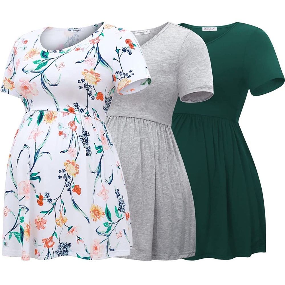 Set of three short sleeve scoop neck maternity tops size Medium - EUC